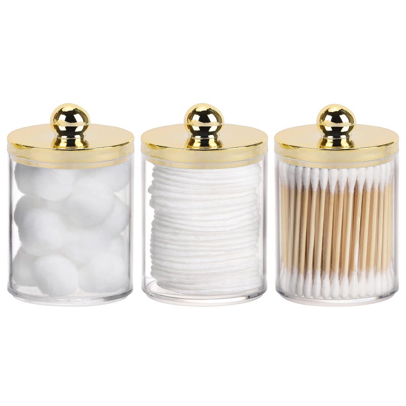 Tbestmax 10oz Qtips Holder - Plastic Apothecary Jar with Gold Lids for Cotton Swab, Cotton Round Pads, Floss - Gold - Image 1